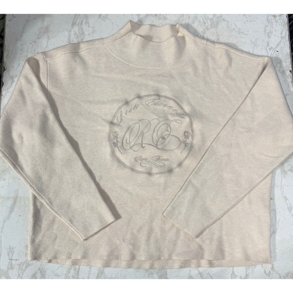 Maeve Sweaters - Maeve Mock Neck Sweater Womens Small Cream Excellent Embroidered Crest Paris